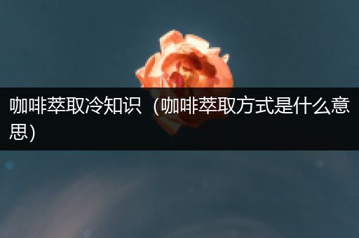 咖啡萃取冷知识（咖啡萃取方式是什么意思）